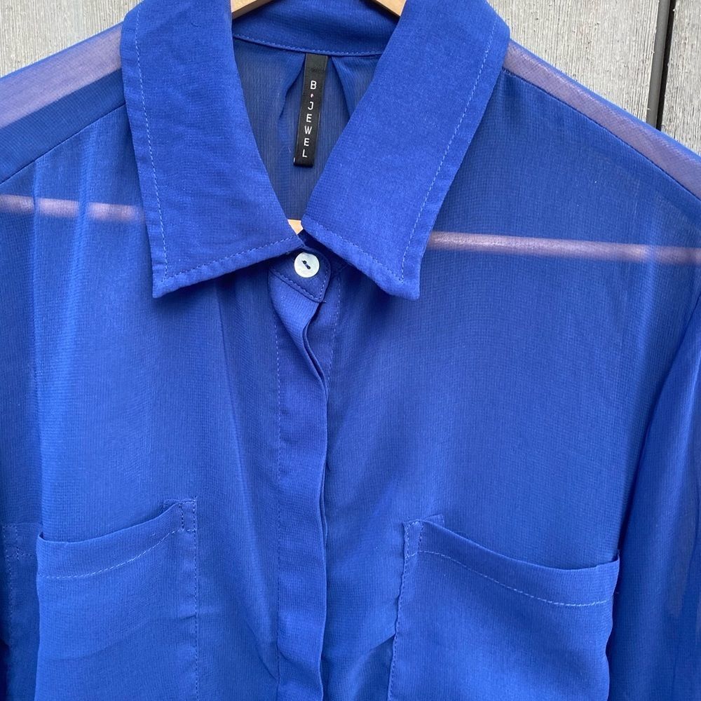 B Jewel Sheer Blouse Blue - Picture 2 of 8